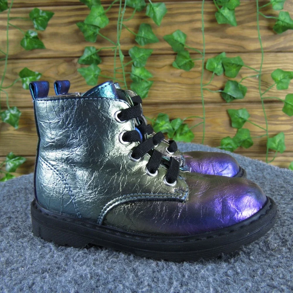 There Abouts Lil Reese Kids Iridescent Metallic Combat Boots 8‎ Lace Zip